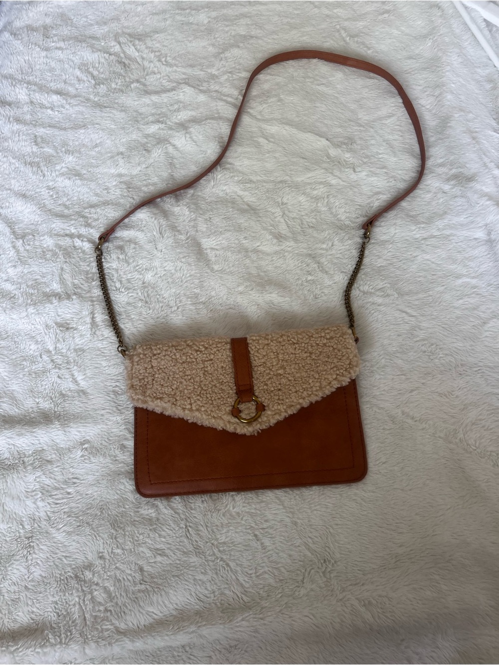 Universal Thread Tan Crossbody with Cream Faux Shearling Flap